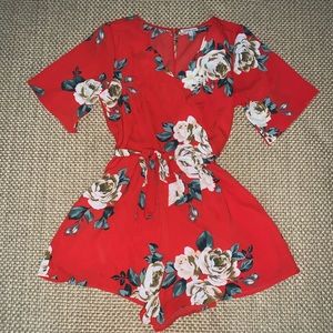Charlotte Russe Red Floral Romper